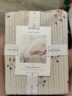 New!Y2K Gathre Floral Whimsical Stripe Cotton Full Sheet Set Cottagecore Chic